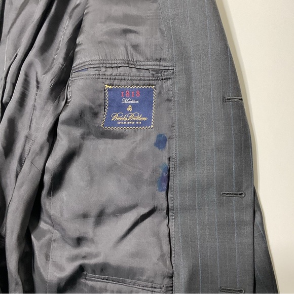 Brooks Brothers Madison Fit 1818 Wool 3 Button Suit Gray / Blue Pinstripe 43 L - Picture 14 of 14